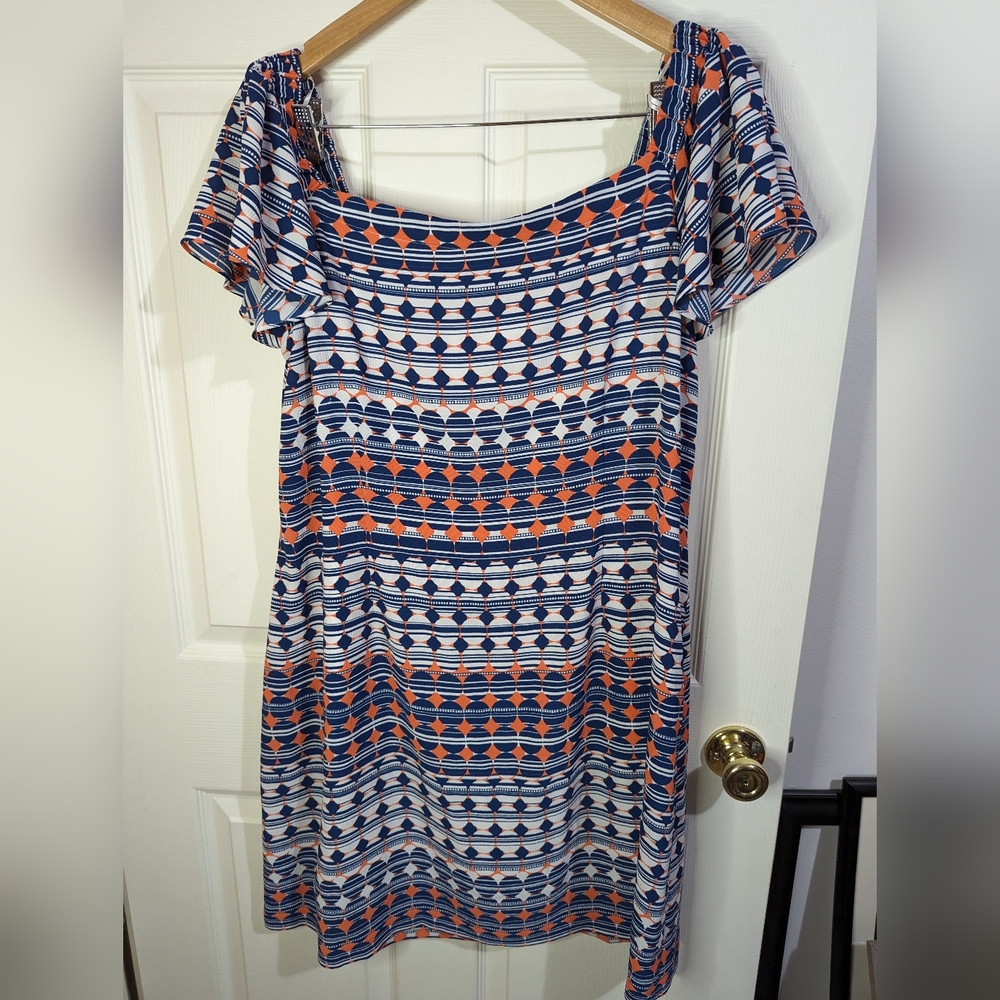Signature by Robbie Bee dress In blue beige orange print size 16